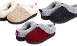 Floopi Womens Patterned Sweater Knit Faux Fur Clog Slippers 
