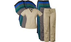 Medgear Women's Scrubs Set Medical Uniform, 4 Pocket Top & Multi-pocket Pants