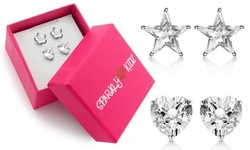 Sterling Silver White Star and Heart Stud Duo Earring Set In a Box