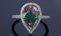 4.00 CTTW Genuine Rainbow Topaz Pear Cut Sterling Silver Ring