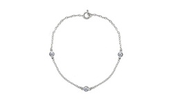 Sterling Silver CZ Station Chain Dainty Bracelet, 7 Inches