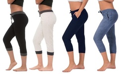 Coco Limon Women's 4 Pack Solid Color Capri Joggers With Pockets  