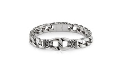 Men's Stainless Steel Fleur de Lis Curb Chain Bracelet