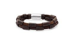 Men's Leather Bracelet With Stainless Steel Magnetic Clasp By Steeltime