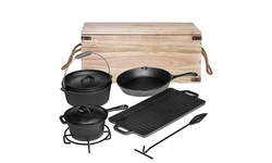 Bruntmor Pre-Seasoned 7 Piece Cast Iron Camping Cooking Set w Carrying Box