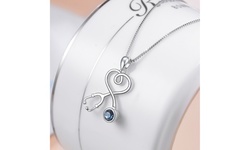 Sterling Silver Stethoscope Heart Pendant Necklace With Swarovski Crystals