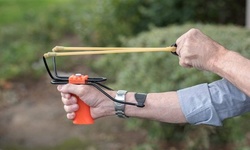 Adjustable Wrist-Brace Large Slingshot with 4Pc 1/2" Glass Balls