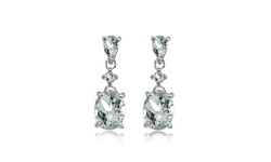 Light Aquamarine Oval Three Stone Dangling Stud Earrings in Sterling Silver