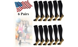 6 Pairs Copper Compression Socks 20-30mmHg Graduated Support Mens Womens S-XXL