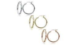 Italian Set of 3 Sterling Silver 20mm French Lock Hoops