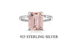 4.00 CTTW Morganite Emerald Cut Ring In Sterling Silver