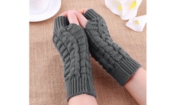 Women's Cable Knit Arm Warmers Fingerless Gloves Thumb Hole Gloves Mittens