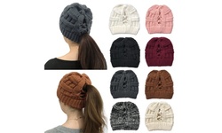Women's Knit Hat Beanie Hat Girls Cross Ponytail Hat Winter Cap Accessories