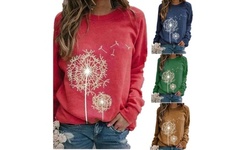 Women's Dandelion Print Round Neck Long Sleeves Loose-Fitting Pullover Tops
