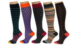 REXX Women's Patterned Knee-High Compression Socks (5-Pack)