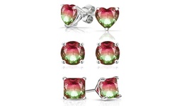 1 or 3 Pairs 2.00 CT Watermelon Tourmaline Stud Earrings