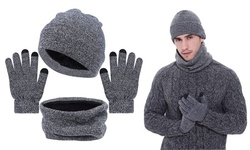 3 PCS Winter Beanie Hat Scarf Touchscreen Gloves for Men Knit Gloves Scarf Cap