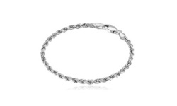 Italian Solid Sterling Silver 4MM Rope Chain Bracelet 8" or 9"