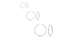 Women's Set of 3 Sterling Silver 15mm , 25mm and 35mm Classic Hoop Earrings