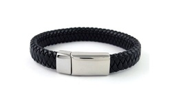 Mens Genuine Leather Braided Buckle Bracelets