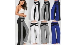 Women Patchwork Bottoms Flare Trousers Mid Waisted Wide Leg loose Yoga Pants