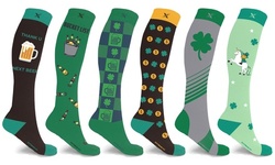 XTF St.Patrick's Day Celebration Knee-High Compression Socks (3-Pair or 6-Pairs)