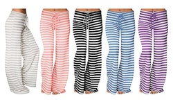 Women's Comfy Casual Pants Stripe Print Drawstring Lounge Pants Wide Leg