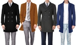 Braveman Men's Single or Double Breasted Wool Blend Coats (S-3XL)
