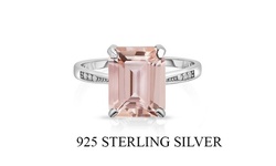 Sterling Silver 4.00CTTW Morganite Emerald Cut Ring