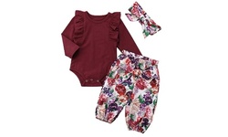 3Pcs/Set Newborn Baby Girls Print Clothes Romper Bodysuit Outfits Jumpsuit 0-18M