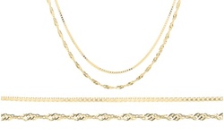 Solid Italian Diamond Cut Box and Singapore Chain Set in 14K Gold(2 Pack)