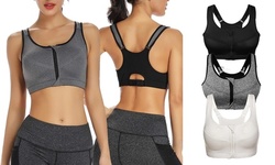 Women Sport Bras Padded Front Zipper NO Wire Tank Tops Workout Racerback