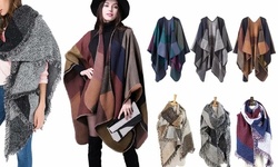 Women's Color Block Shawl Wrap Winter Wool Blend Soft Warm Plaid Oversize Scarf