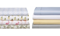 Caribbean Joe Coastal Print and Vibrant Solid Microfiber Bed Sheet Set (4-Piece)