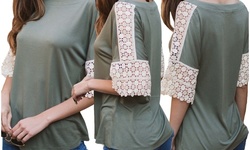 Women's Crochet Inset Sleeve Top. Plus Sizes Included