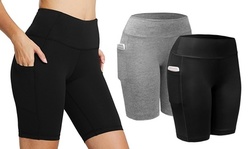 1/2Pack Women Activewear Workout Bike Yoga Shorts Mid Thigh Leggings with Pocket