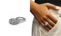 18K White Gold Tri Stone Princess Cut Tri Stone Bridal Ring And Band Set