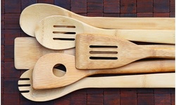Bamboo Kitchen Utensil Set, Spoons, Spatulas, Tuners and Fork (6-Piece)
