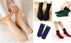 Women Solid Winter Thick Warm Fleece Lined Thermal Stretchy Socks
