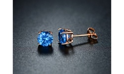 Round-cut London Blue Topaz Stud Earrings in 18K Rose Gold ptd Silver by Pori