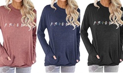 Women's Friends Top w/Pocket S-2X   Round Neck Long Sleeve 