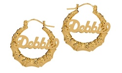 Custom Name Hoop Earrings in Bamboo or Embossed Design from MonogramHub (Up to 80% Off). Two Options Available