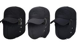Winter 3in1 Thermal Fur Lined Bomber Hat with Ear Flap Ski Cap 