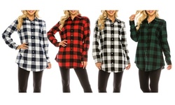 Haute Edition Women's Long Button Down Flannel Tunic Shirt with Plus
