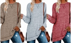 Women's Fall Long Sleeve Side Split Loose Casual Pullover Tunic Tops