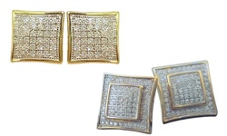 Men's 14k Gold & Sterling Silver Large Square Lab Diamond Screw Back Earrings 