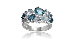 Sterling Silver London Blue Topaz and Blue Topaz Tonal Cluster Ring