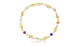 18K Gold Plated Elephant Charm & Multi-color Swarovski Crystal Ankle Bracelet