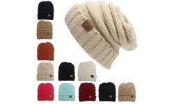 Women Winter Knitted Folds Casual CC Labeling Beanies Solid Color Beanie Hat 