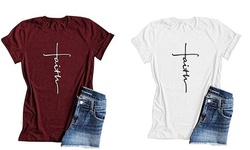Women Cross Faith Print Religious Casual Short Sleeve Graphic Tees Shirt